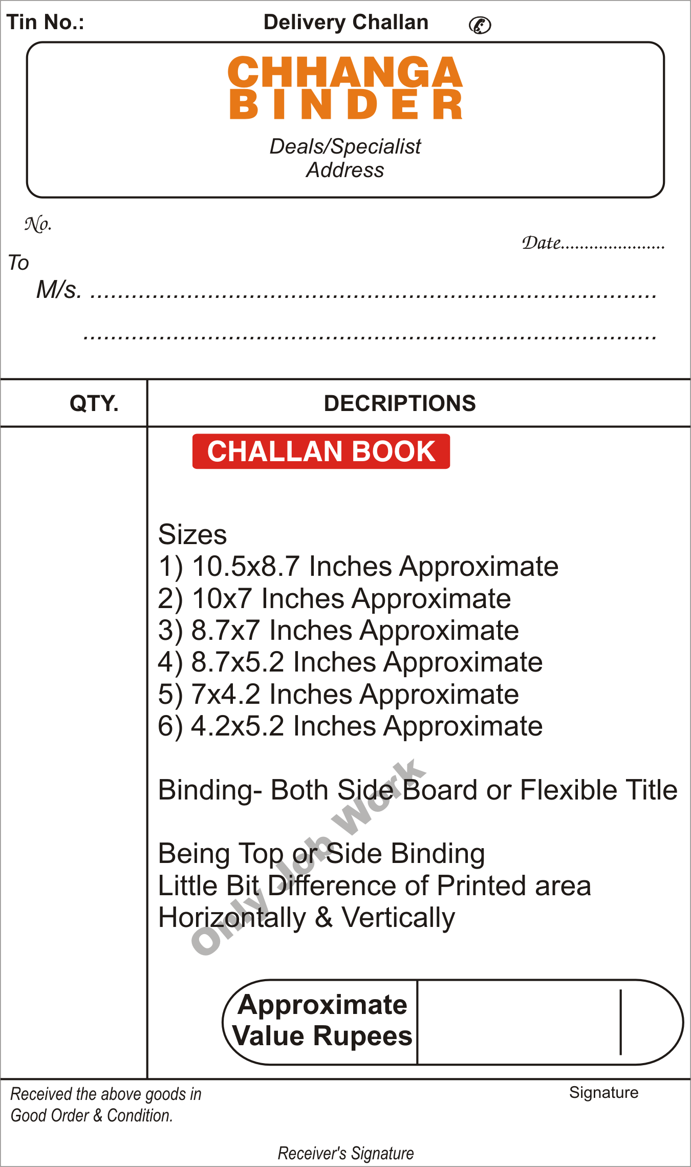 Challan books with numbered pages